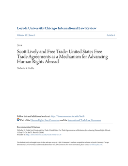 Scott Lively and Free Trade: United States Free Trade Agreements As a Mechanism for Advancing Human Rights Abroad Nicholas K
