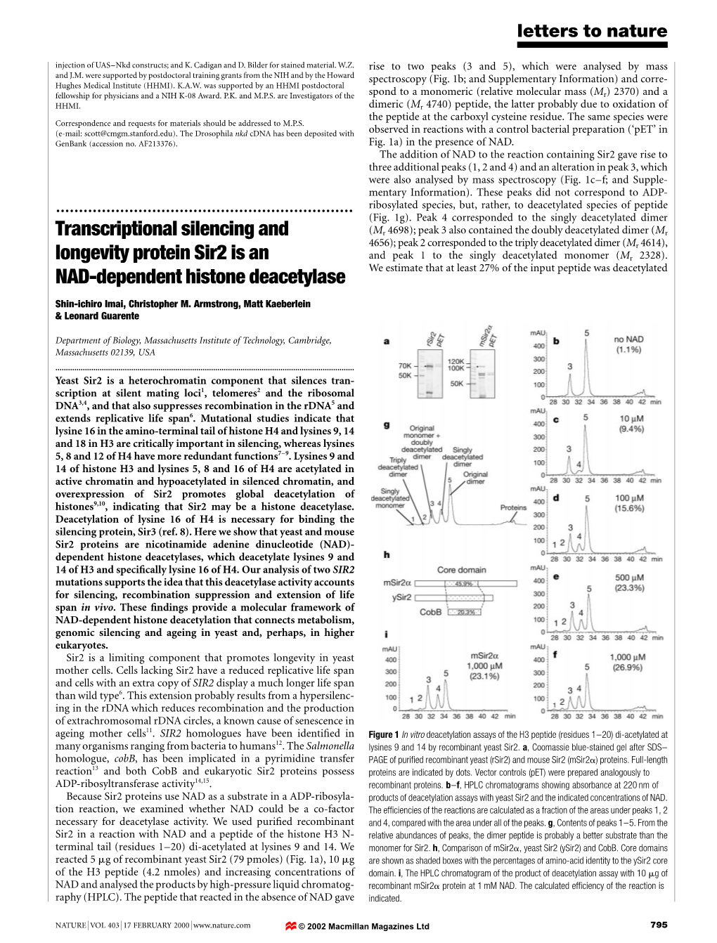 Transcriptional Silencing and Longevity Protein Sir2 Is an NAD-Dependent