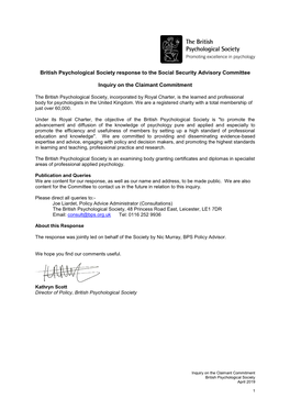 British Psychological Society Response to the Social Security Advisory Committee