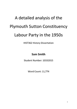 A Detailed Analysis of the Plymouth Sutton Constituency Labour Party in the 1950S