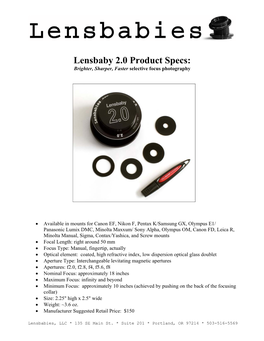 Lensbaby 2.0 Product Specs: Brighter, Sharper, Faster Selective Focus Photography