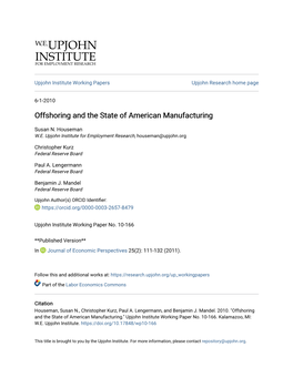 Offshoring and the State of American Manufacturing