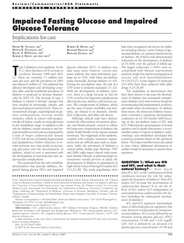 Impaired Fasting Glucose and Impaired Glucose Tolerance Implications for Care