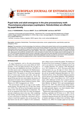 Pupal Traits and Adult Emergence in the Pine Processionary Moth Thaumetopoea Pityocampa (Lepidoptera: Notodontidae) Are Affected by Pupal Density