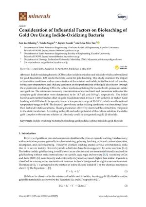 Consideration of Influential Factors on Bioleaching of Gold Ore Using Iodide-Oxidizing Bacteria