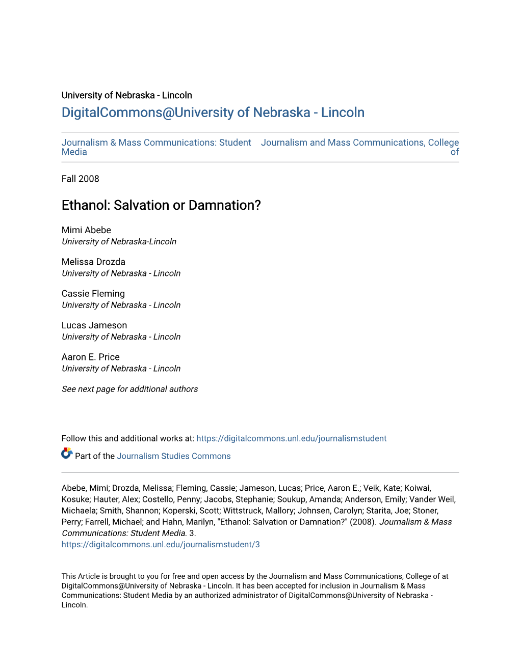 Ethanol: Salvation Or Damnation?