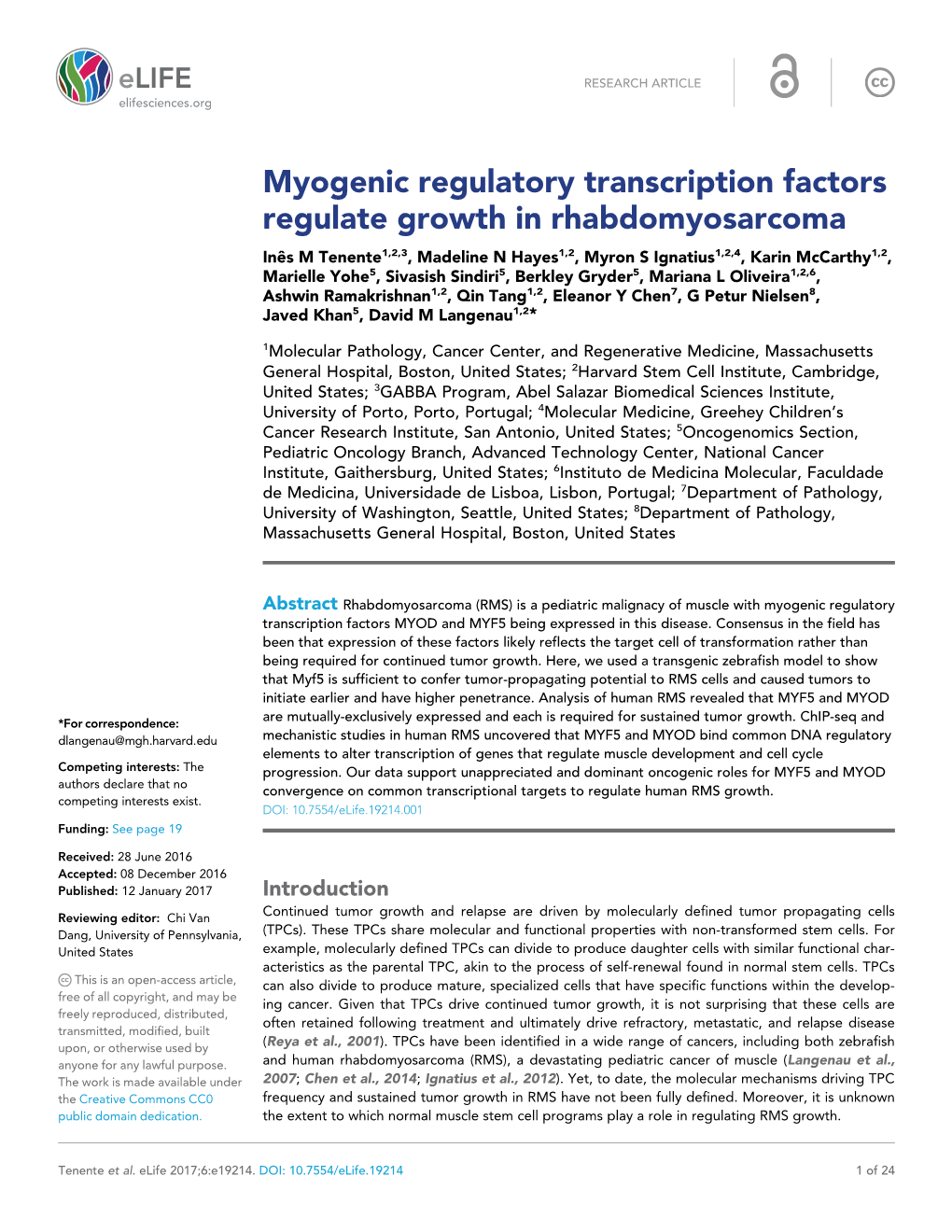 Myogenic Regulatory Transcription Factors Regulate Growth In