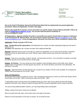 Due to the Covid-19 Pandemic, Denny Farrell Riverbank State Park Has Implemented New Permit Application Procedures