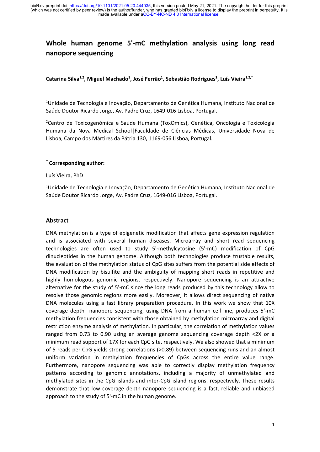 Mc Methylation Analysis Using Long Read Nanopore Sequencing