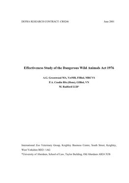 Effectiveness Study of the Dangerous Wild Animals Act 1976