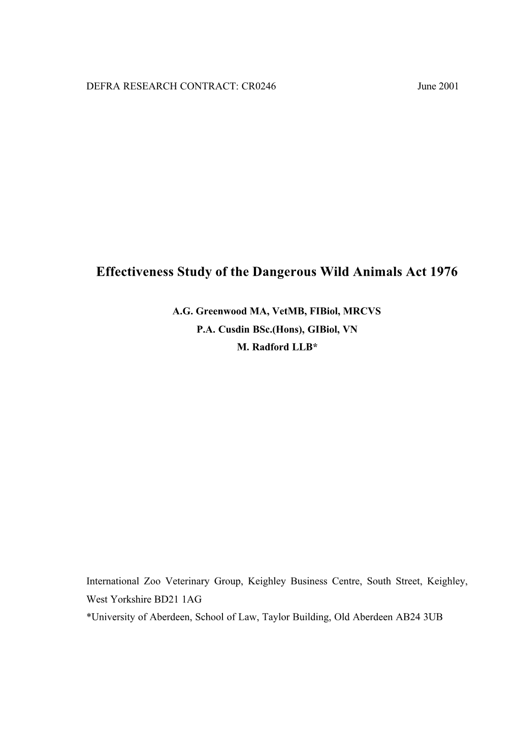 Effectiveness Study of the Dangerous Wild Animals Act 1976 - DocsLib