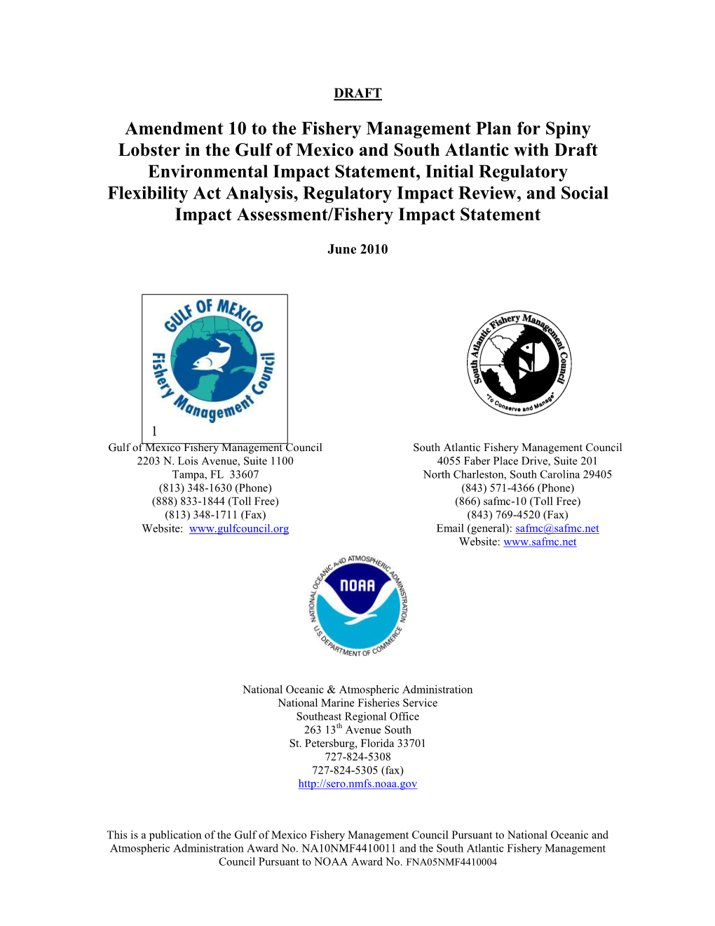 SPINY LOBSTER AMENDMENT 10 I ACRONYMS/ABBREVIATIONS