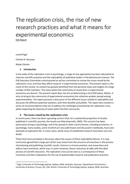 The Replication Crisis, the Rise of New Research Practices and What It Means for Experimental Economics ESA Report