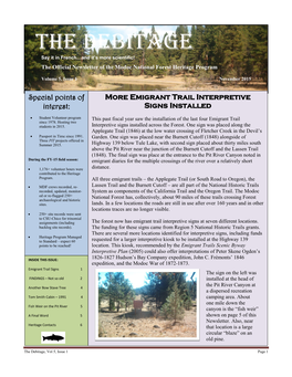 The DEBITAGE Say It in French…And It’S More Scientific! the Official Newsletter of the Modoc National Forest Heritage Program Volume 5, Issue 1 November 2015