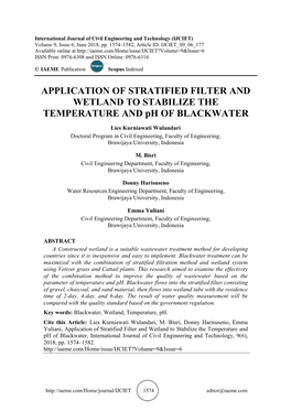 APPLICATION of STRATIFIED FILTER and WETLAND to STABILIZE the TEMPERATURE and Ph of BLACKWATER