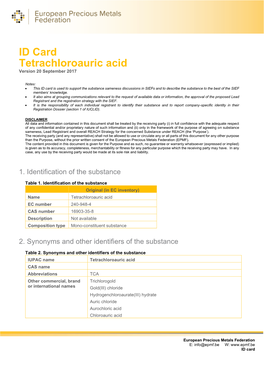 ID Tetrachloroauric Acid