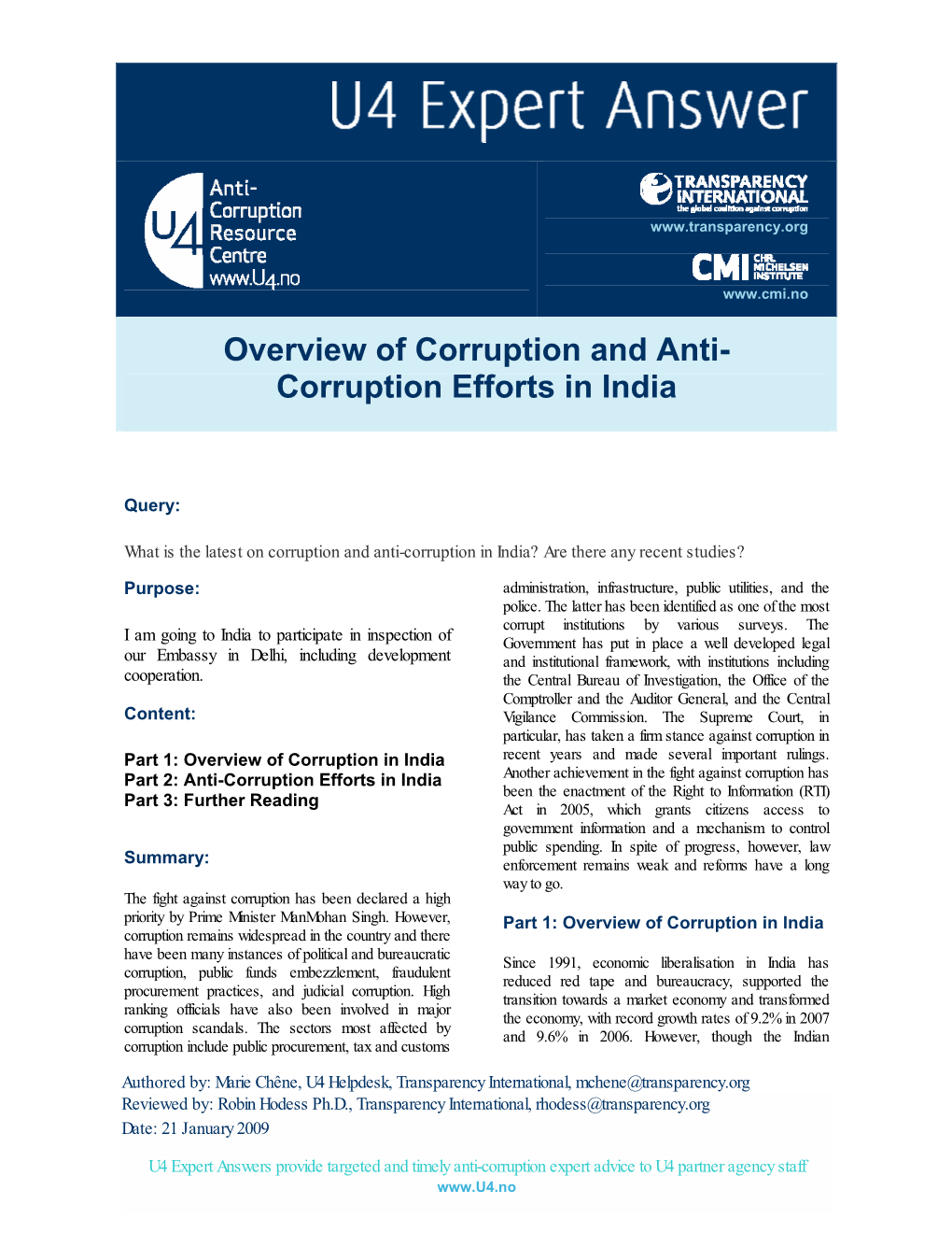 Overview of Corruption and Anti- Corruption Efforts in India