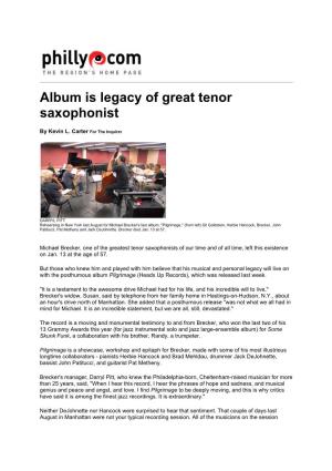 Album Is Legacy of Great Tenor Saxophonist