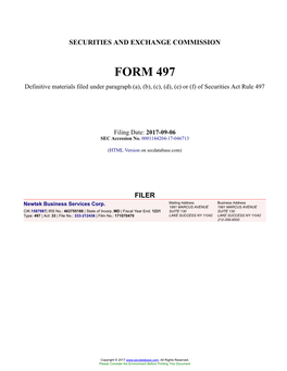 Newtek Business Services Corp. Form 497 Filed 2017-09-06