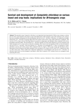 Survival and Development of Campoletis Chlorideae on Various Insect and Crop Hosts: Implications for Bt-Transgenic Crops