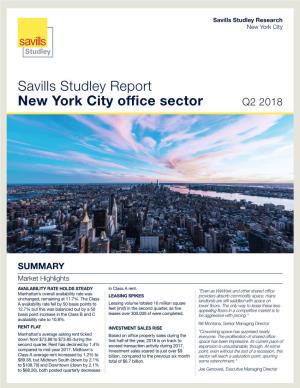 Savills Studley Report New York City Office Sector Q2 2018