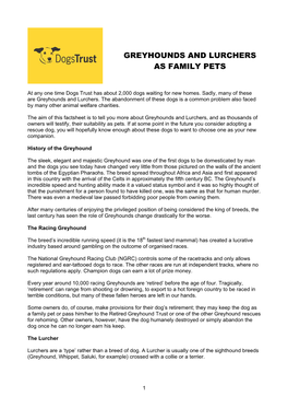 Greyhounds and Lurchers As Family Pets