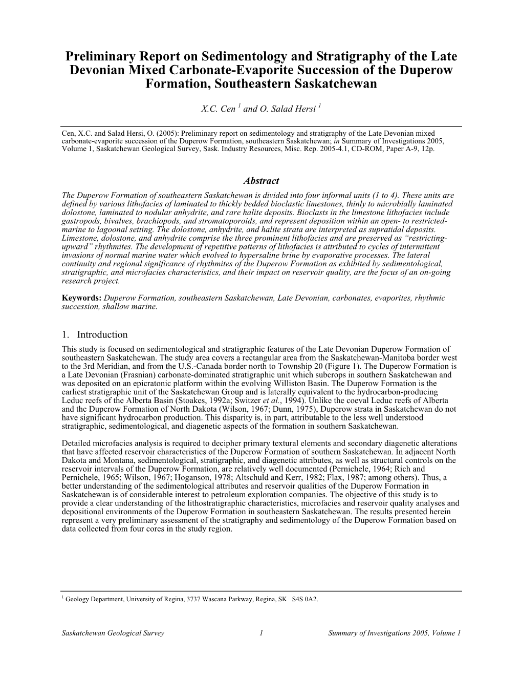 Preliminary Report on Sedimentology and Stratigraphy of the Late Devonian Mixed Carbonate-Evaporite Succession of the Duperow Formation, Southeastern Saskatchewan