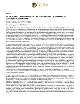 Bicentenary Celebration of the Settlements of Germans in Caucasus Azerbaidjan