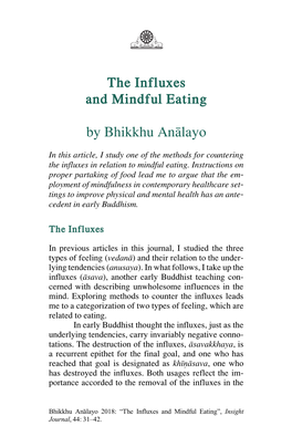 The Influxes and Mindful Eating by Bhikkhu Anālayo