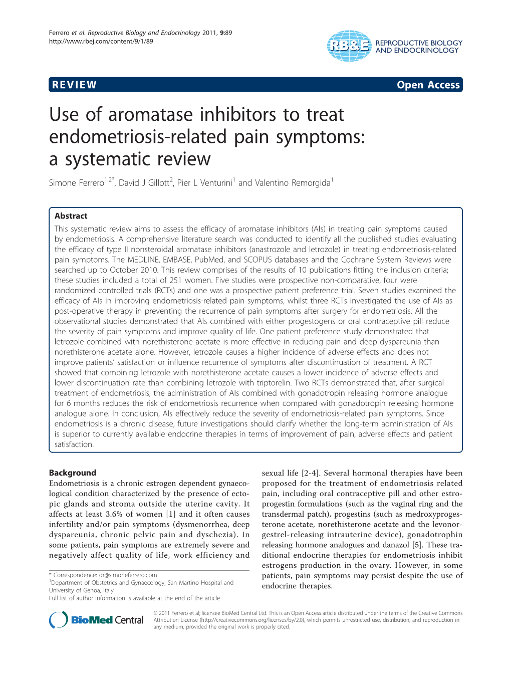 Use of Aromatase Inhibitors to Treat Endometriosis-Related Pain Symptoms