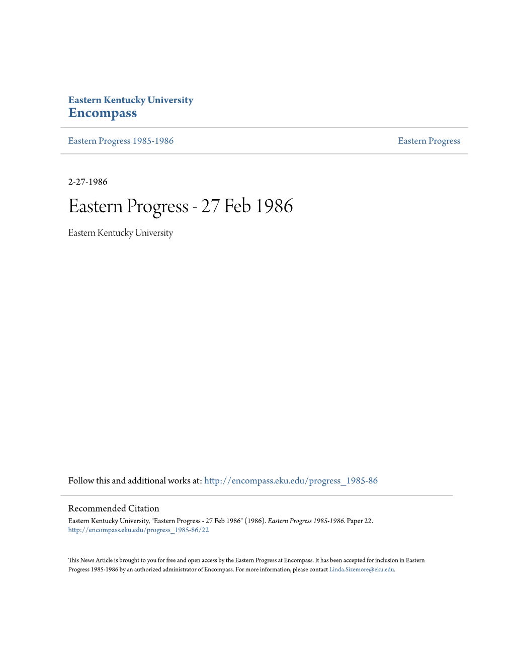 Eastern Progress 1985-1986 Eastern Progress