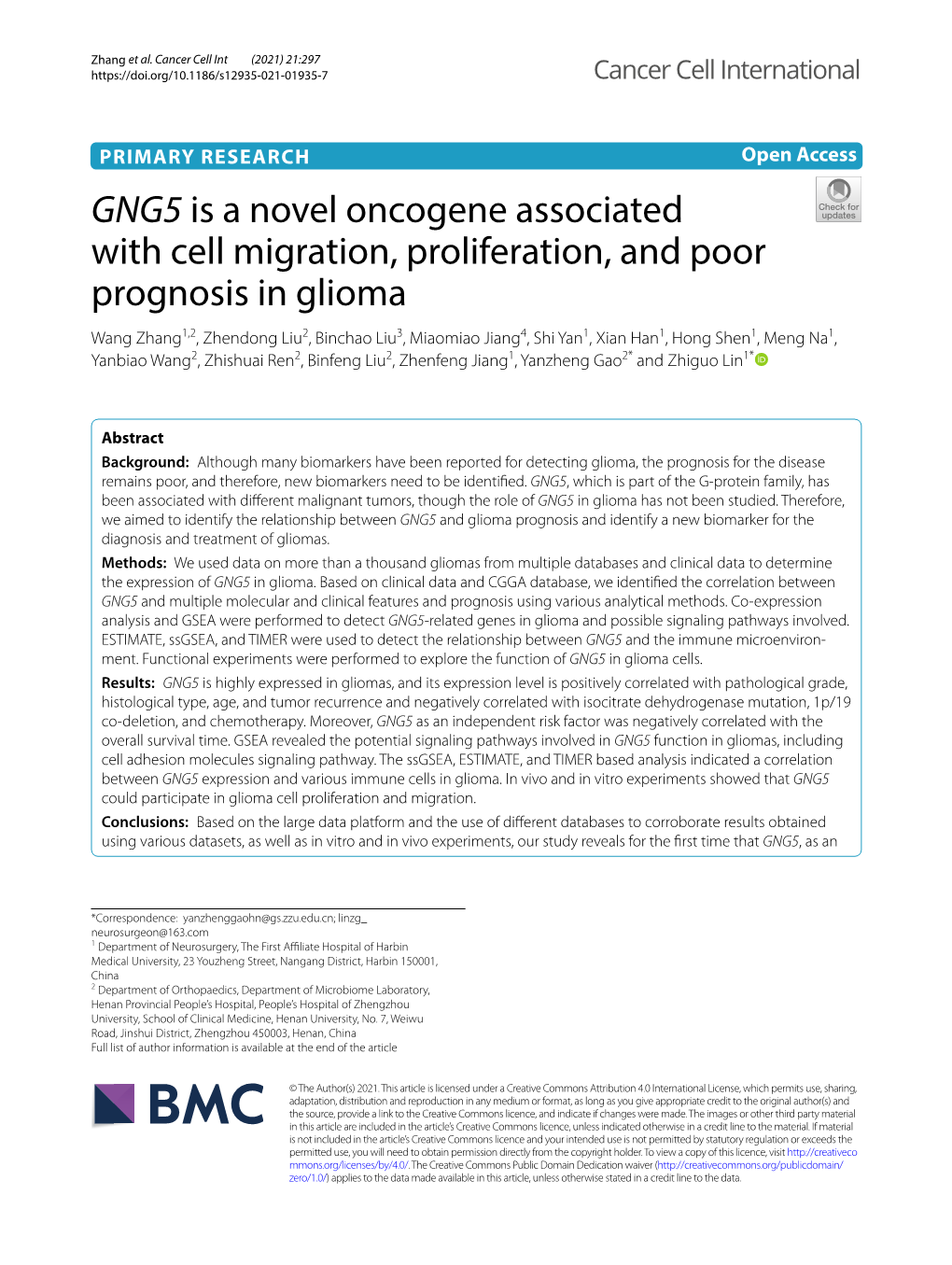 GNG5 Is a Novel Oncogene Associated with Cell Migration, Proliferation