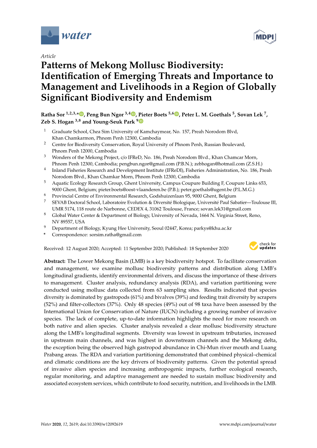 Patterns of Mekong Mollusc Biodiversity