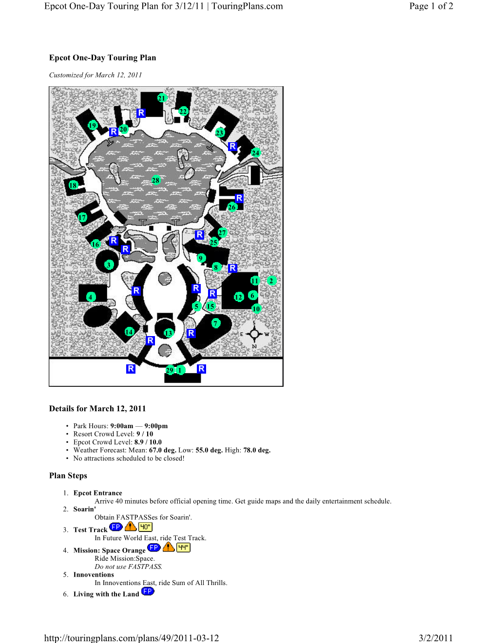 Page 1 of 2 Epcot One-Day Touring Plan for 3/12/11 | Touringplans