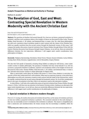 The Revelation of God, East and West: Contrasting Special Revelation in Western Modernity with the Ancient Christian East