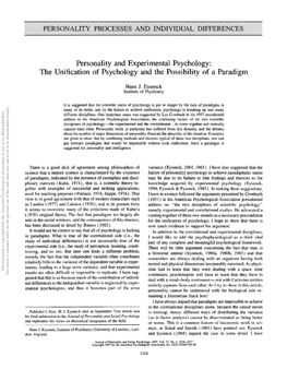 Personality and Experimental Psychology: the Unification of Psychology and the Possibility of a Paradigm