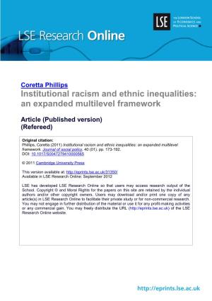 Institutional Racism and Ethnic Inequalities: an Expanded Multilevel Framework
