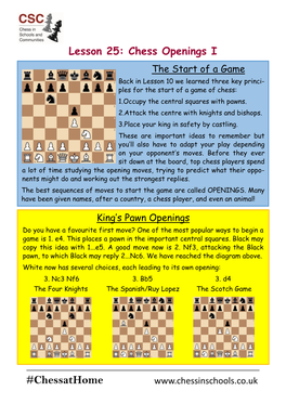 Lesson 25: Chess Openings I #Chessathome