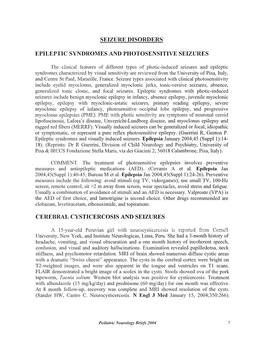 Types of Photic-Induced Seizures and Epileptic Types Associated With