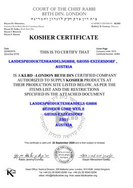 Kosher Certificate