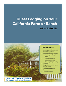 Guest Lodging on Your California Farm Or Ranch a Practical Guide