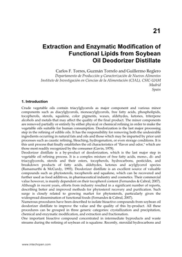 Extraction and Enzymatic Modification of Functional Lipids from Soybean Oil Deodorizer Distillate