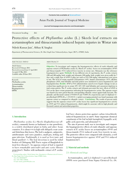 Protective Effects of Phyllanthus Acidus (L.) Skeels Leaf Extracts On