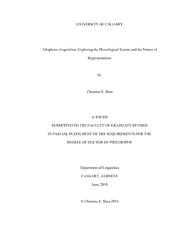 Allophone Acquisition: Exploring the Phonological System and the Nature Of