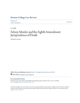 Felony Murder and the Eighth Amendment Jurisprudence of Death Richard A