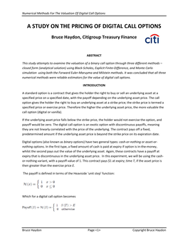 A Study on the Pricing of Digital Call Options