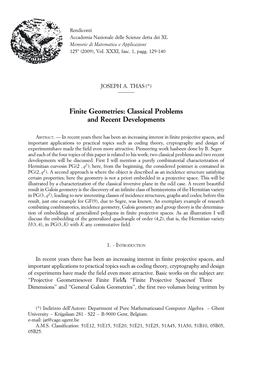 Finite Geometries: Classical Problems and Recent Developments