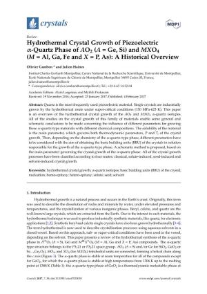 Hydrothermal Crystal Growth of Piezoelectric Α-Quartz Phase of AO2 (A = Ge, Si) and MXO4 (M = Al, Ga, Fe and X = P, As): a Historical Overview