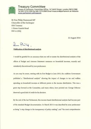 Letter to Philip Hammond MP, Chancellor of the Exchequer