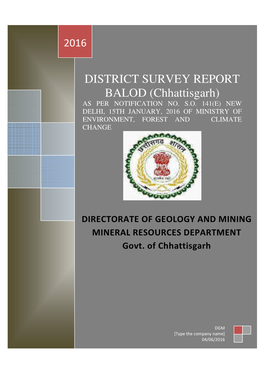 DISTRICT SURVEY REPORT BALOD (Chhattisgarh) AS PER NOTIFICATION NO